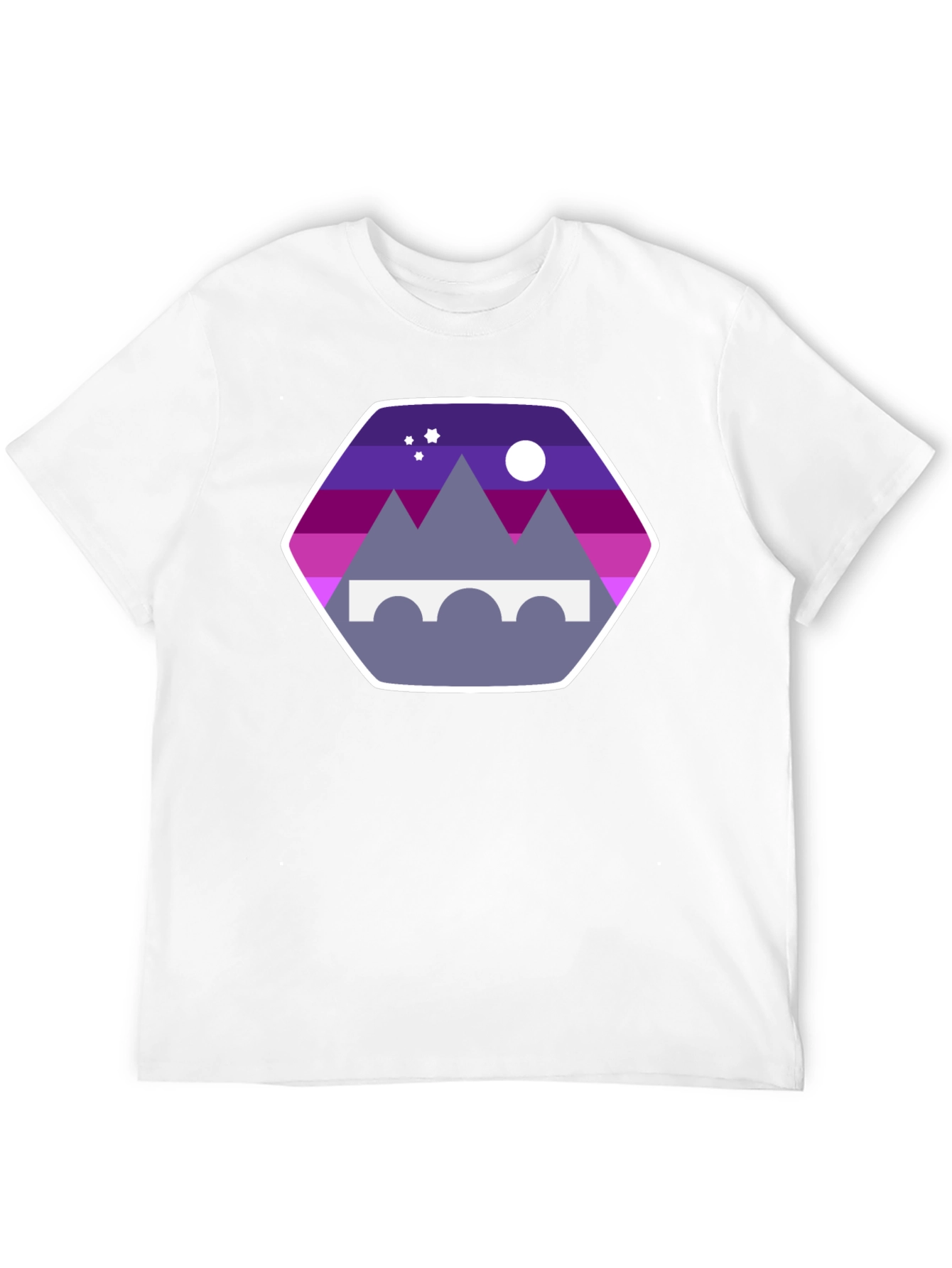 Mountains Bridge and Moon T-Shirt - Stylish Design