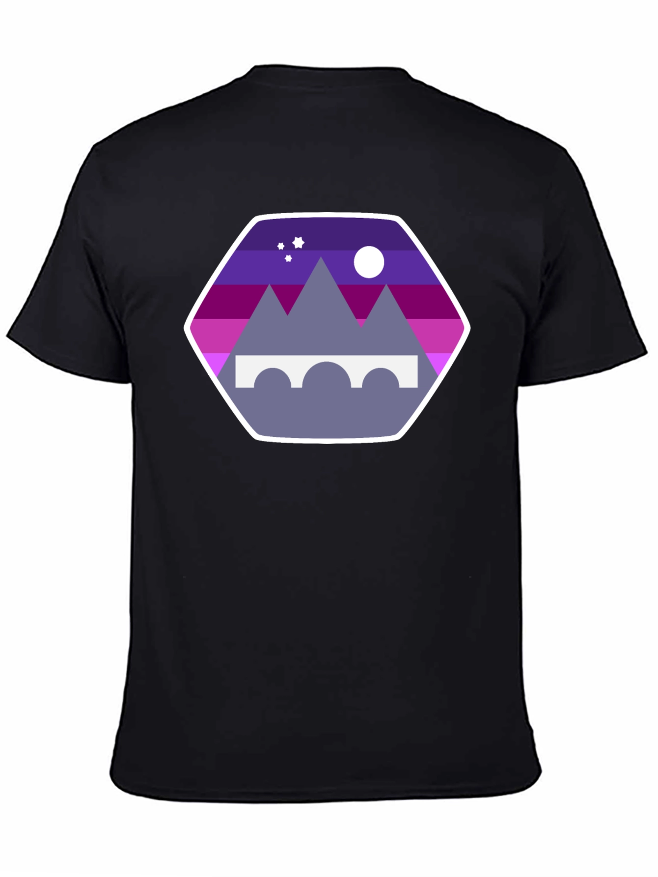 Mountains Bridge and Moon T-Shirt - Stylish Design