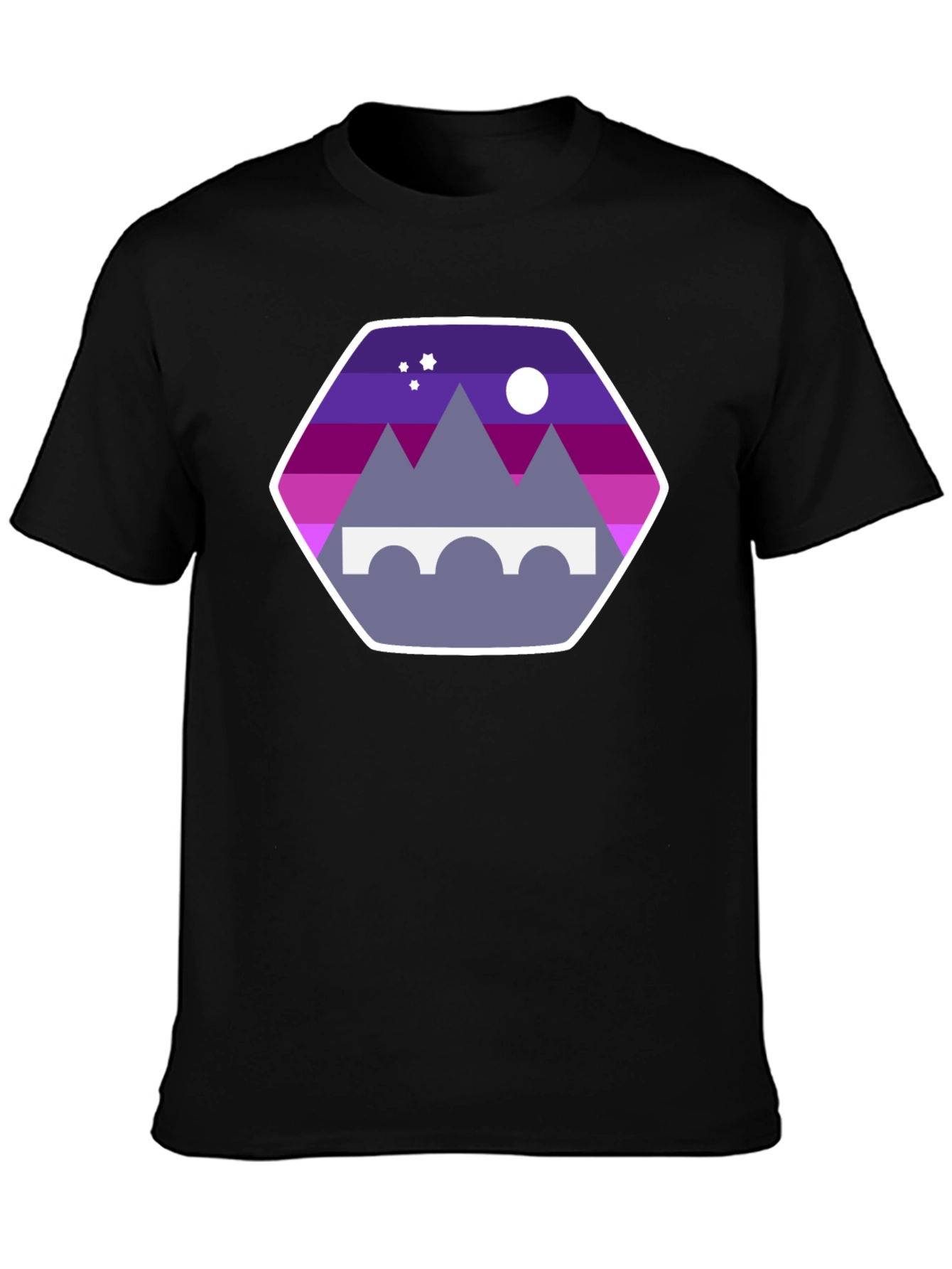 Mountains Bridge and Moon T-Shirt - Stylish Design