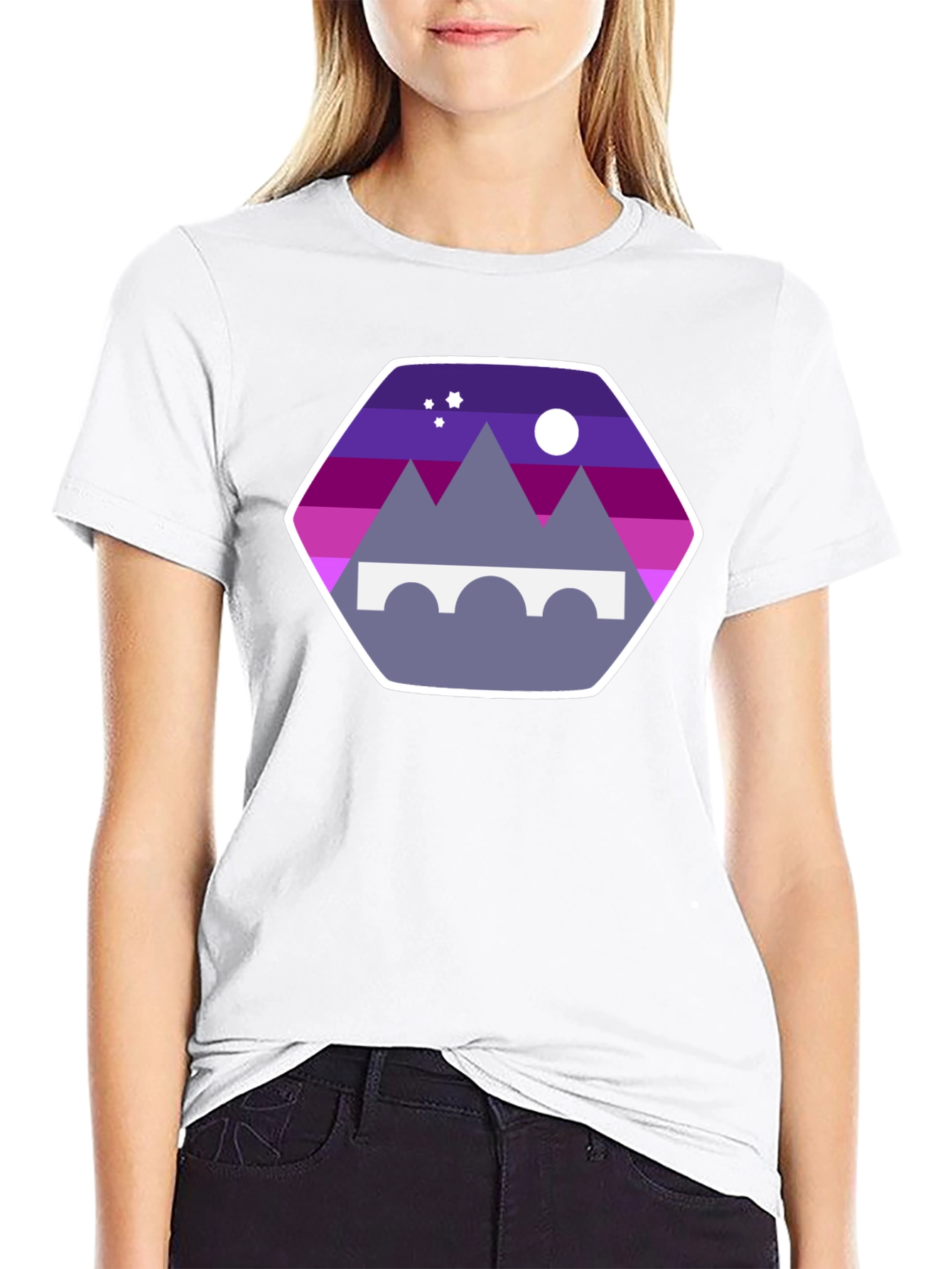 Mountains Bridge and Moon T-Shirt - Stylish Design
