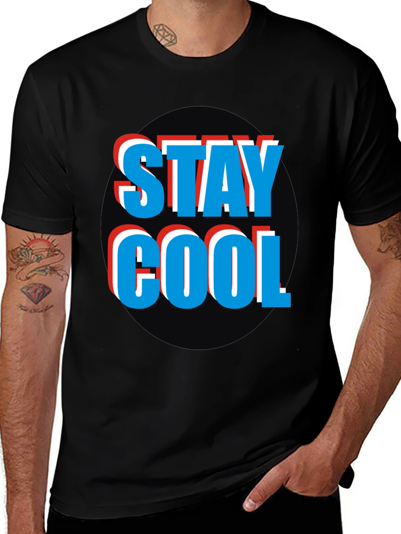 Stay Cool Graphic Tee - Black Crew Neck T-Shirt