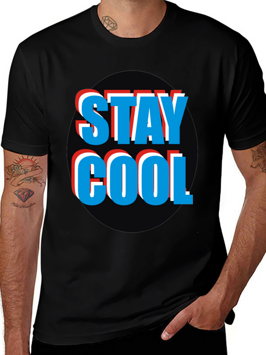 Stay Cool Graphic Tee - Black Crew Neck T-Shirt
