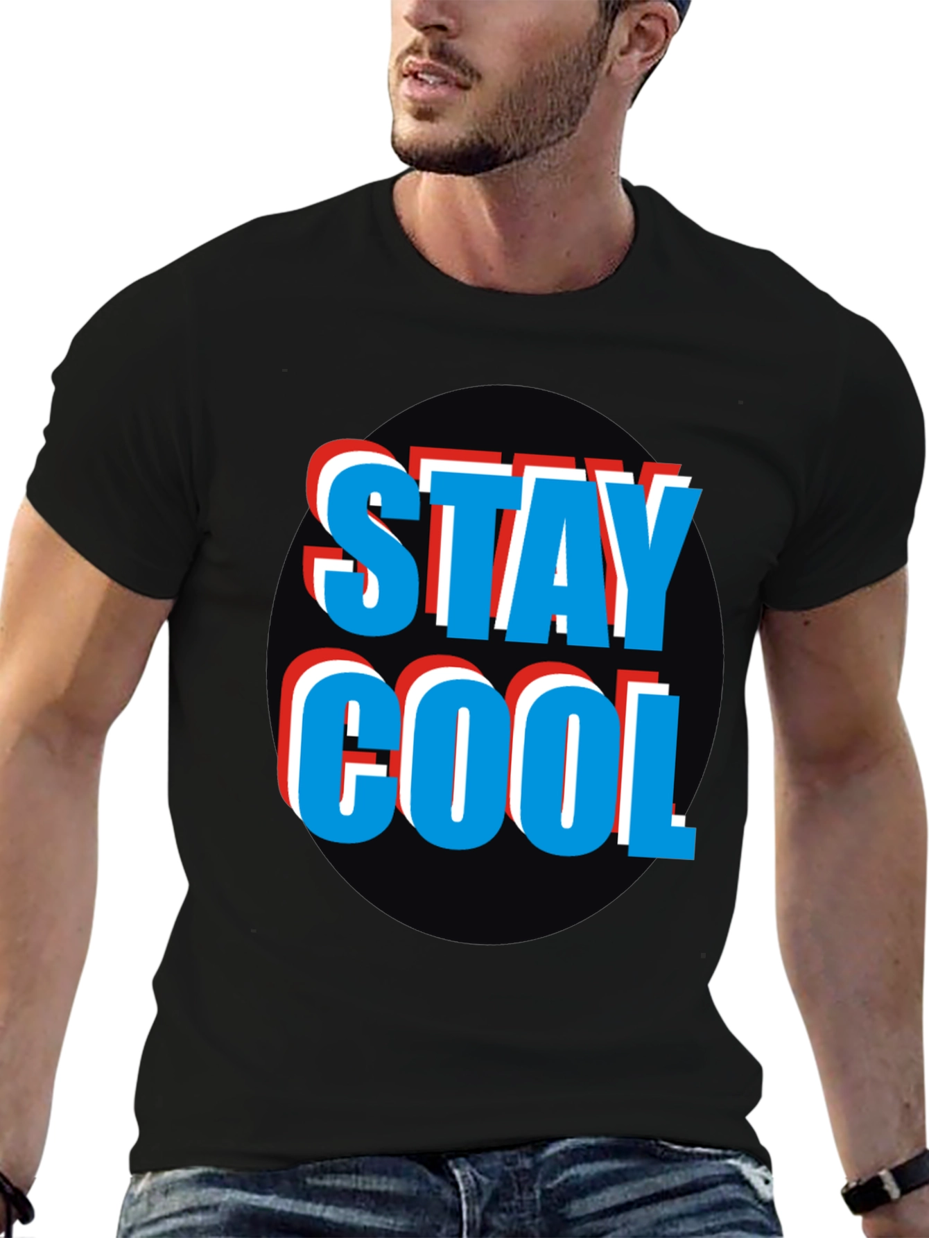 Stay Cool Graphic Tee - Black Crew Neck T-Shirt