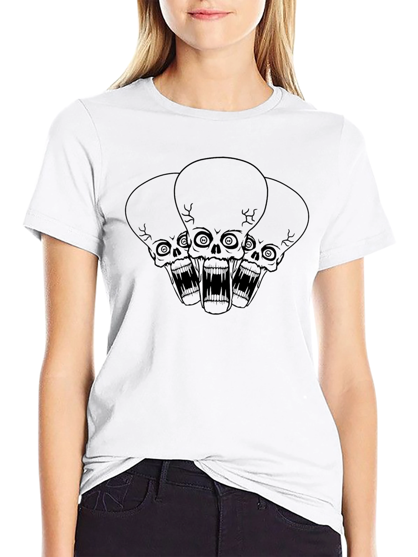 Mens Black Skull Trio Graphic Tee - Edgy Fashion