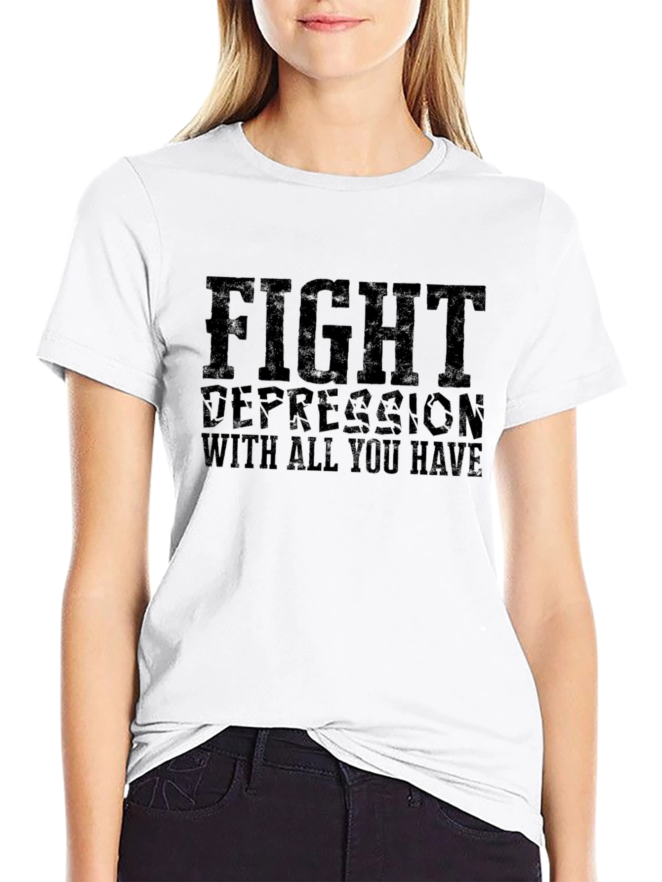 Fight Depression Graphic Tee - Motivational Black T-Shirt