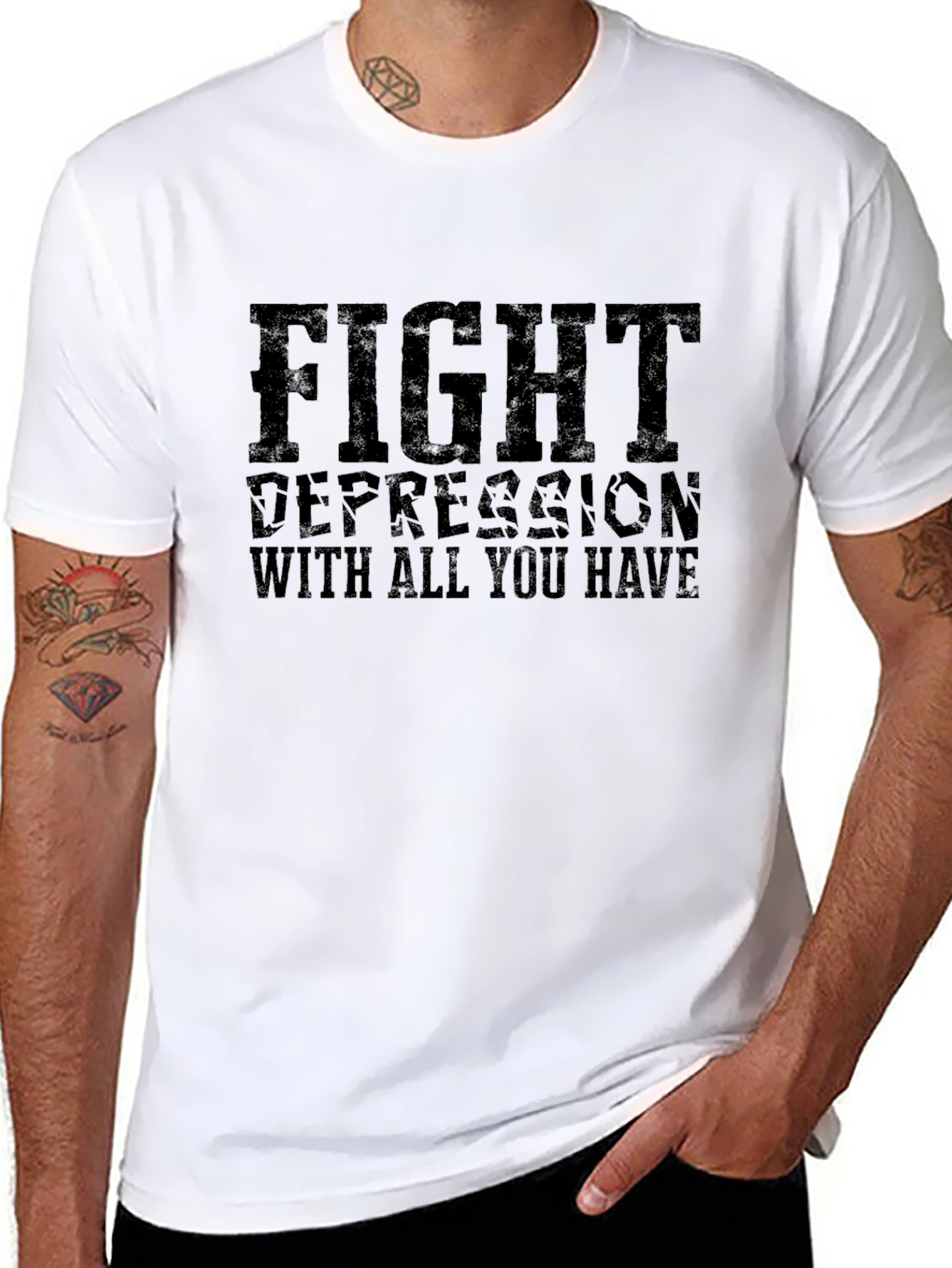 Fight Depression Graphic Tee - Motivational Black T-Shirt