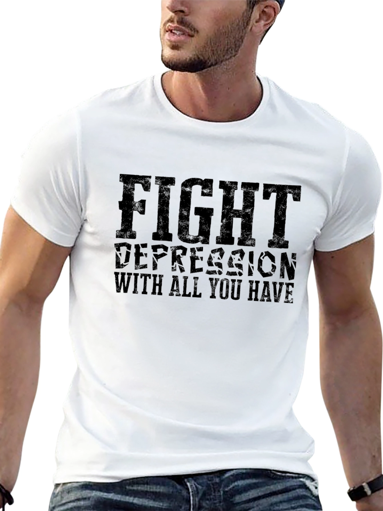 Fight Depression Graphic Tee - Motivational Black T-Shirt