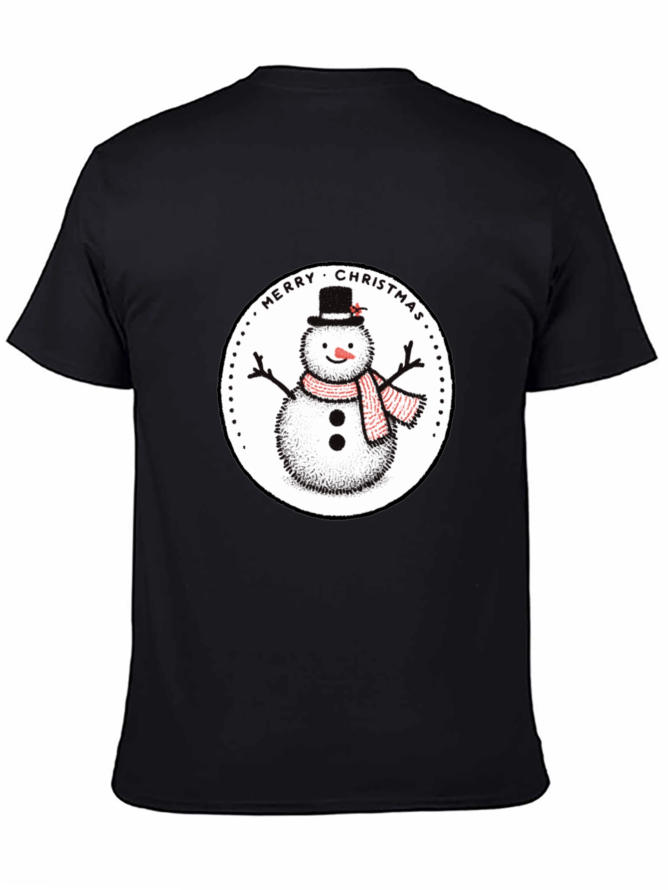 Merry Christmas Snowman Graphic Tee - Black