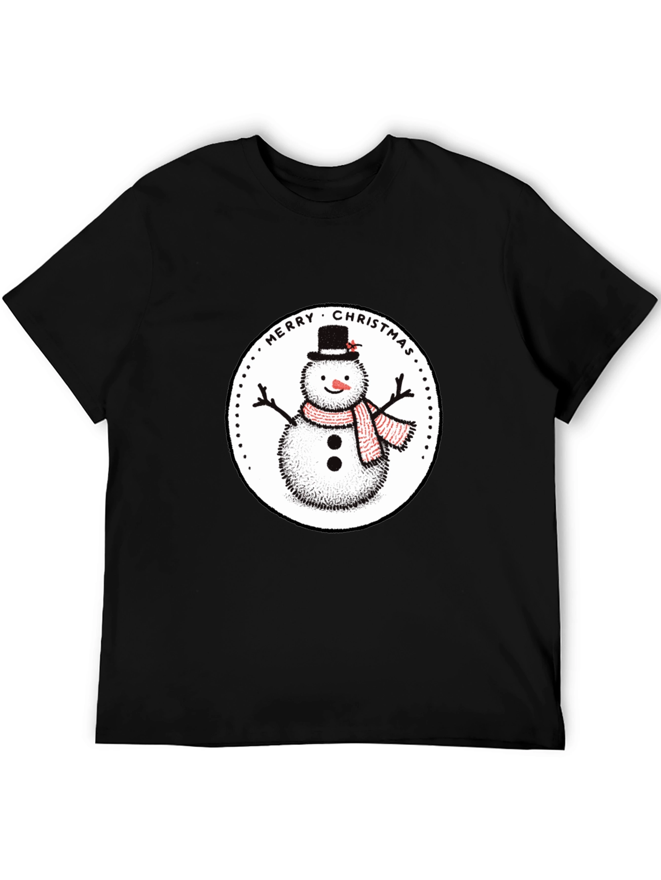 Merry Christmas Snowman Graphic Tee - Black