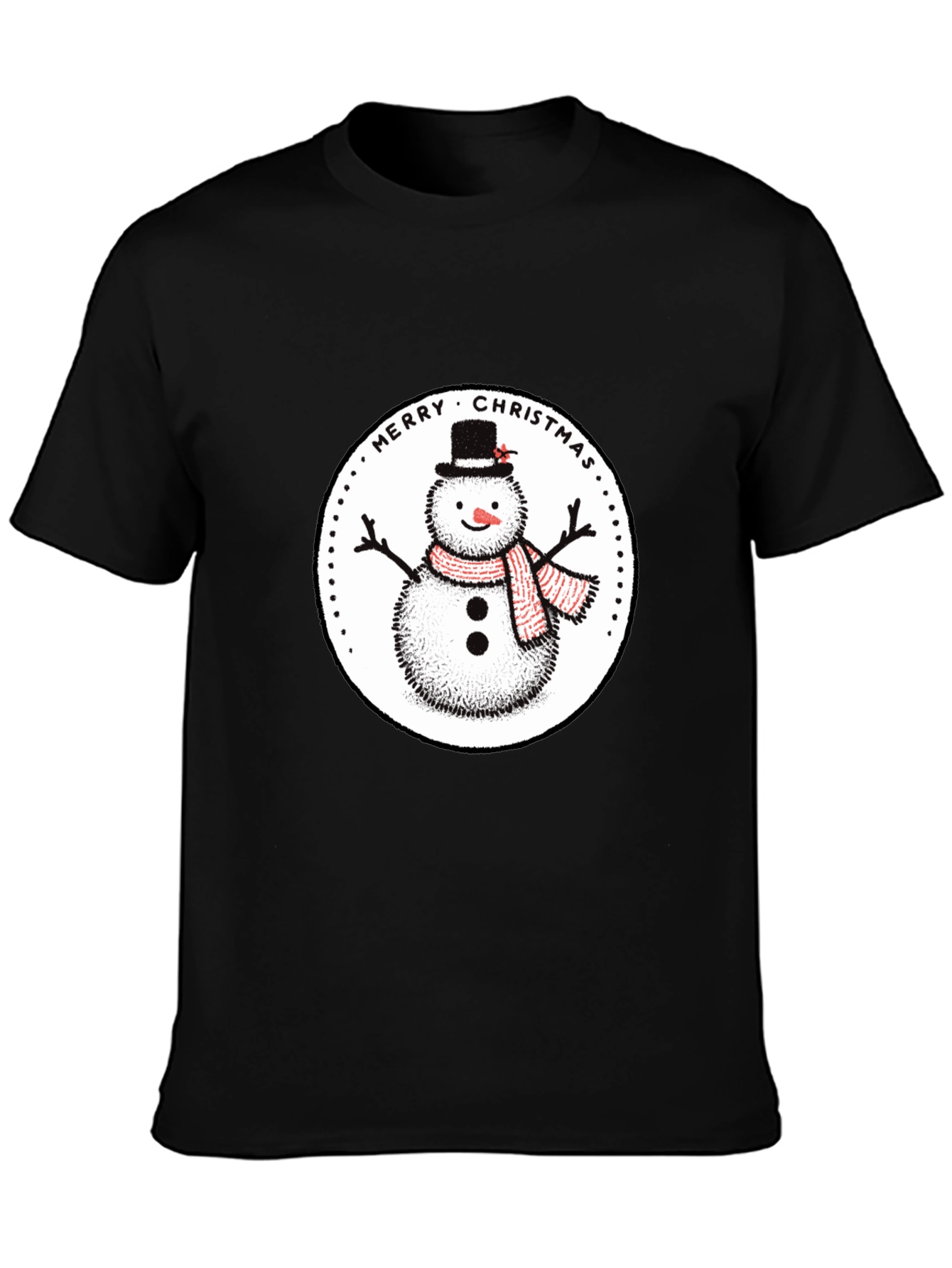 Merry Christmas Snowman Graphic Tee - Black