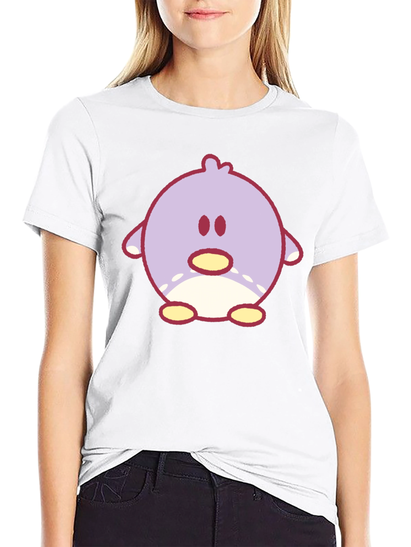 Cute Cartoon Chick Graphic Tee - Black