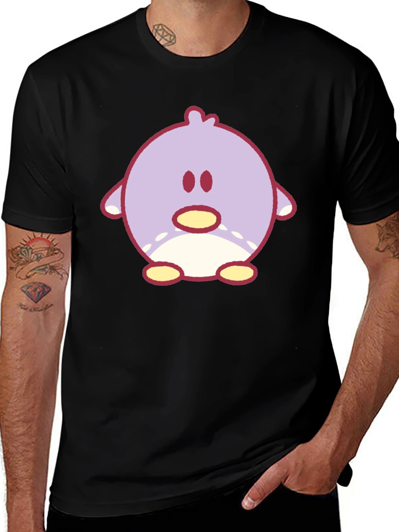 Cute Cartoon Chick Graphic Tee - Black