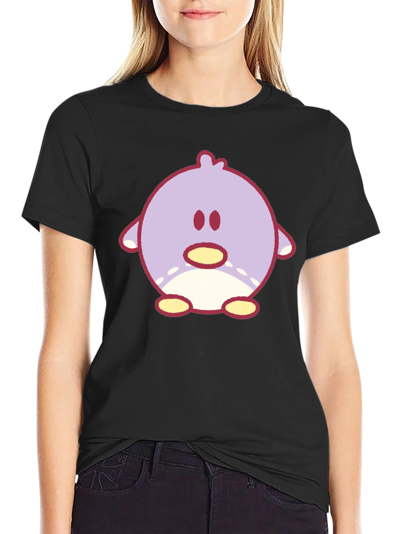 Cute Cartoon Chick Graphic Tee - Black