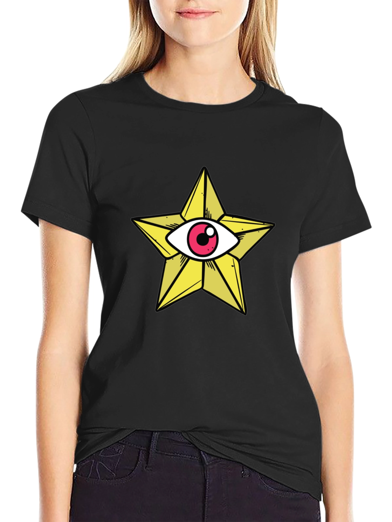 Star Eye Graphic Tee - Black Cotton T-Shirt