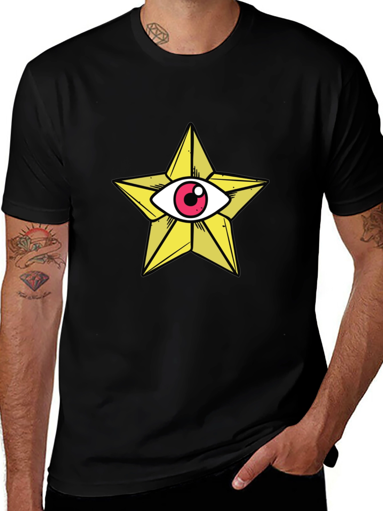 Star Eye Graphic Tee - Black Cotton T-Shirt