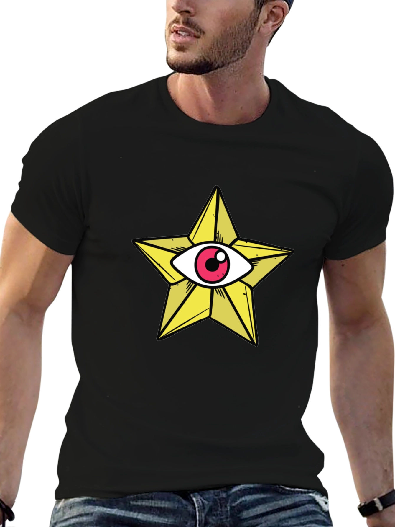 Star Eye Graphic Tee - Black Cotton T-Shirt