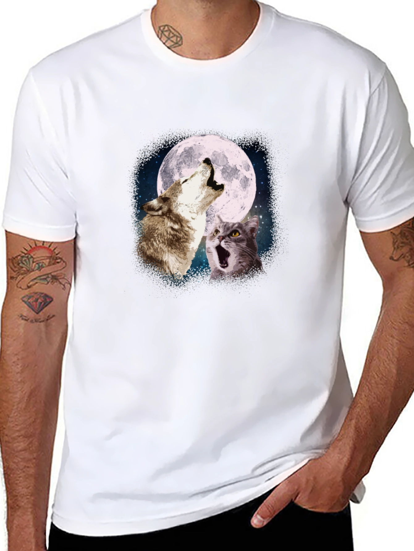 Wolf & Cat Moon Howl T-Shirt - Black