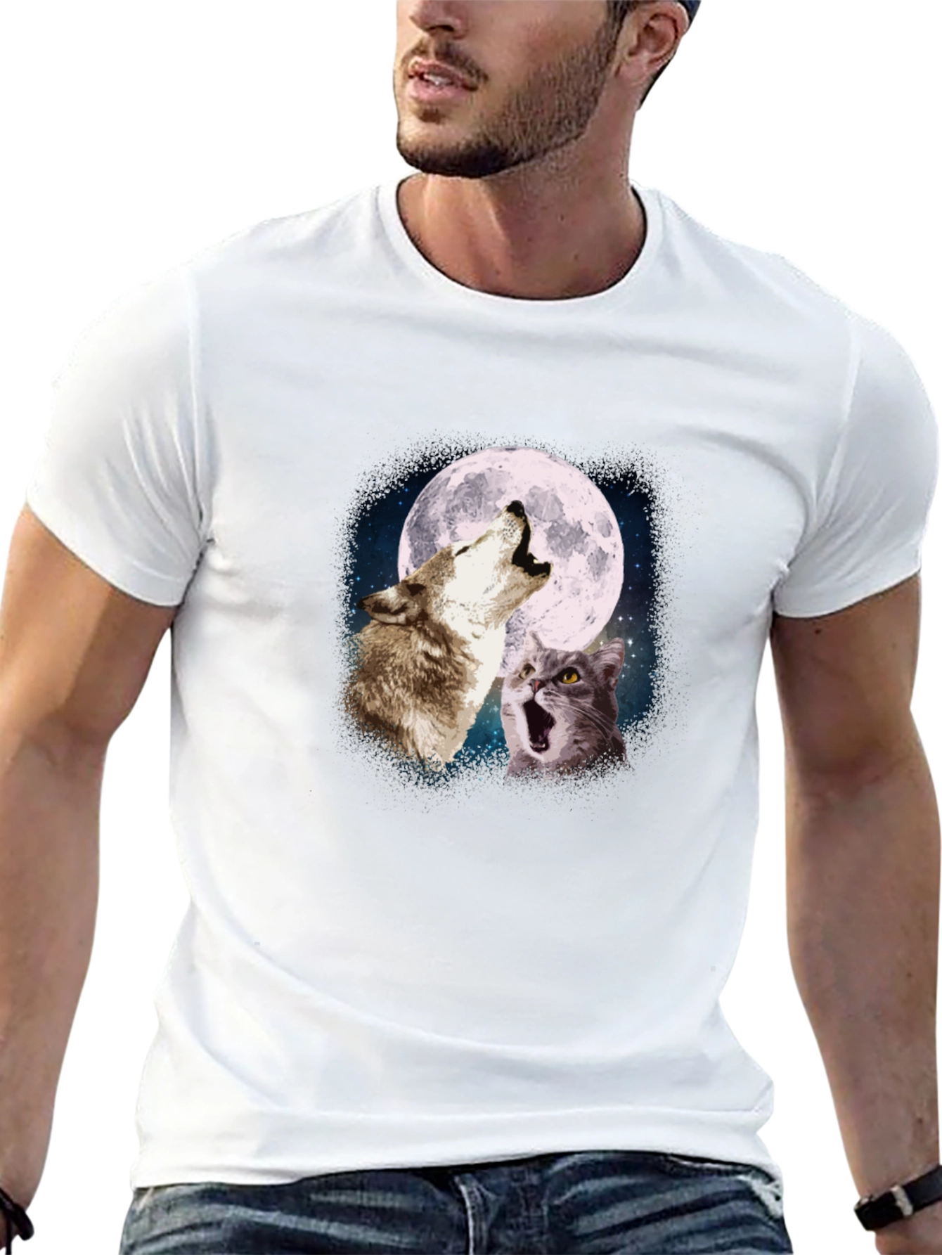 Wolf & Cat Moon Howl T-Shirt - Black