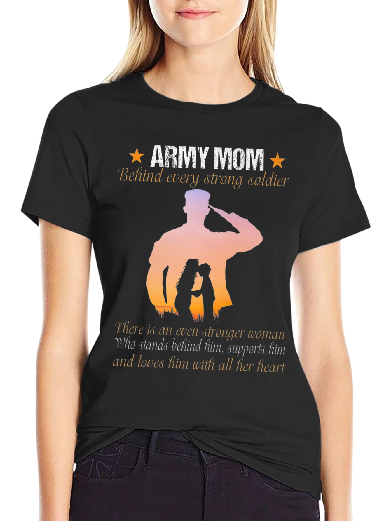 Army Mom T-Shirt - Strong Soldier Silhouette