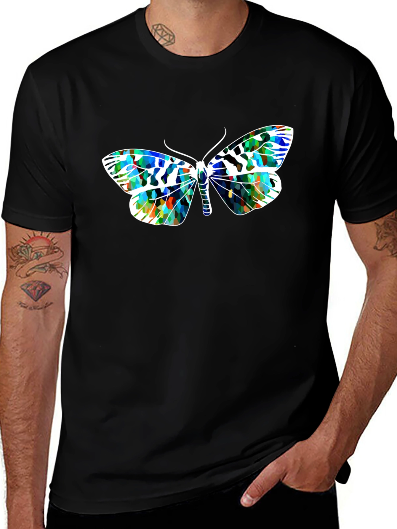 Butterfly Graphic Print Black T-Shirt