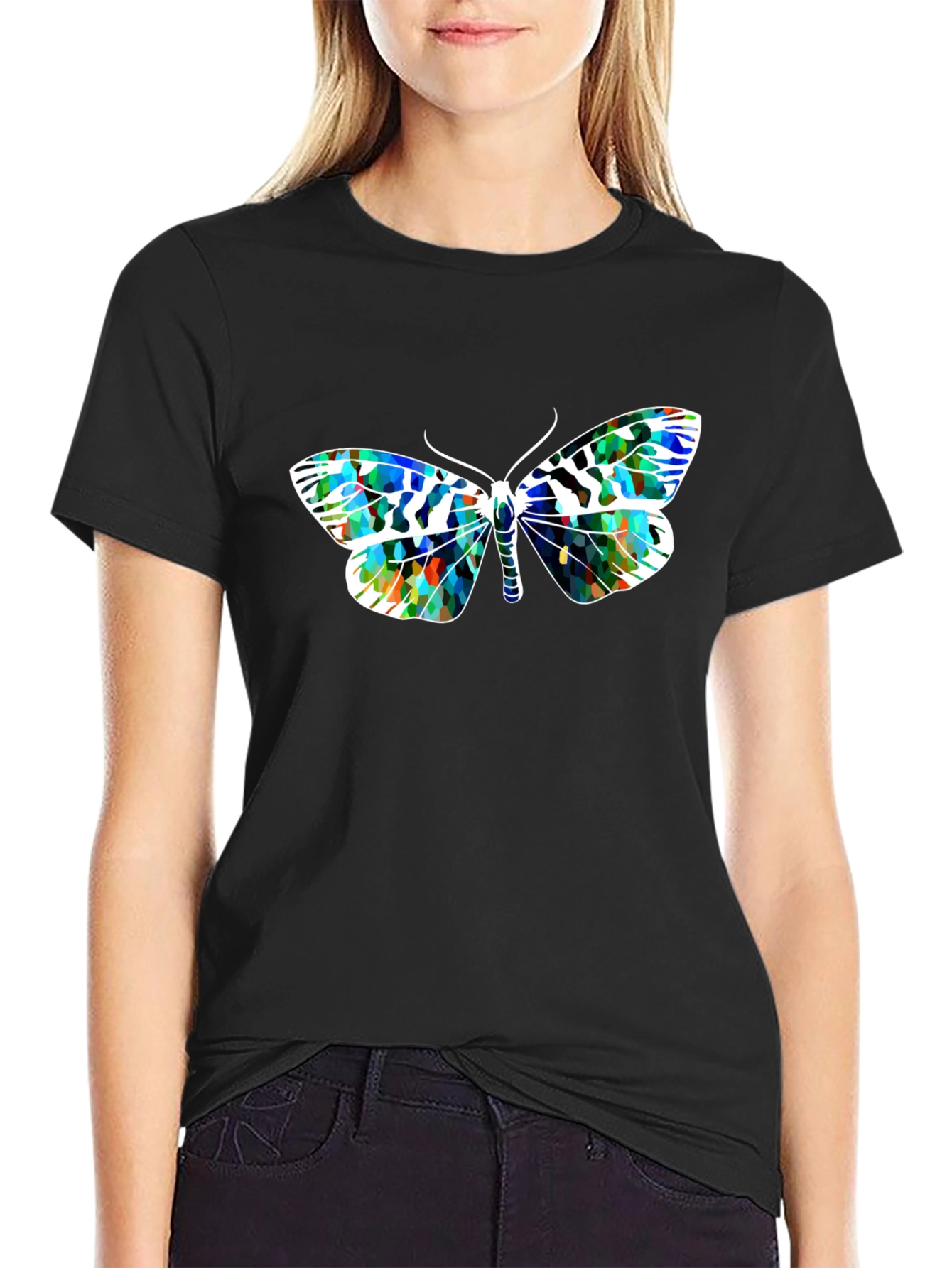 Butterfly Graphic Print Black T-Shirt