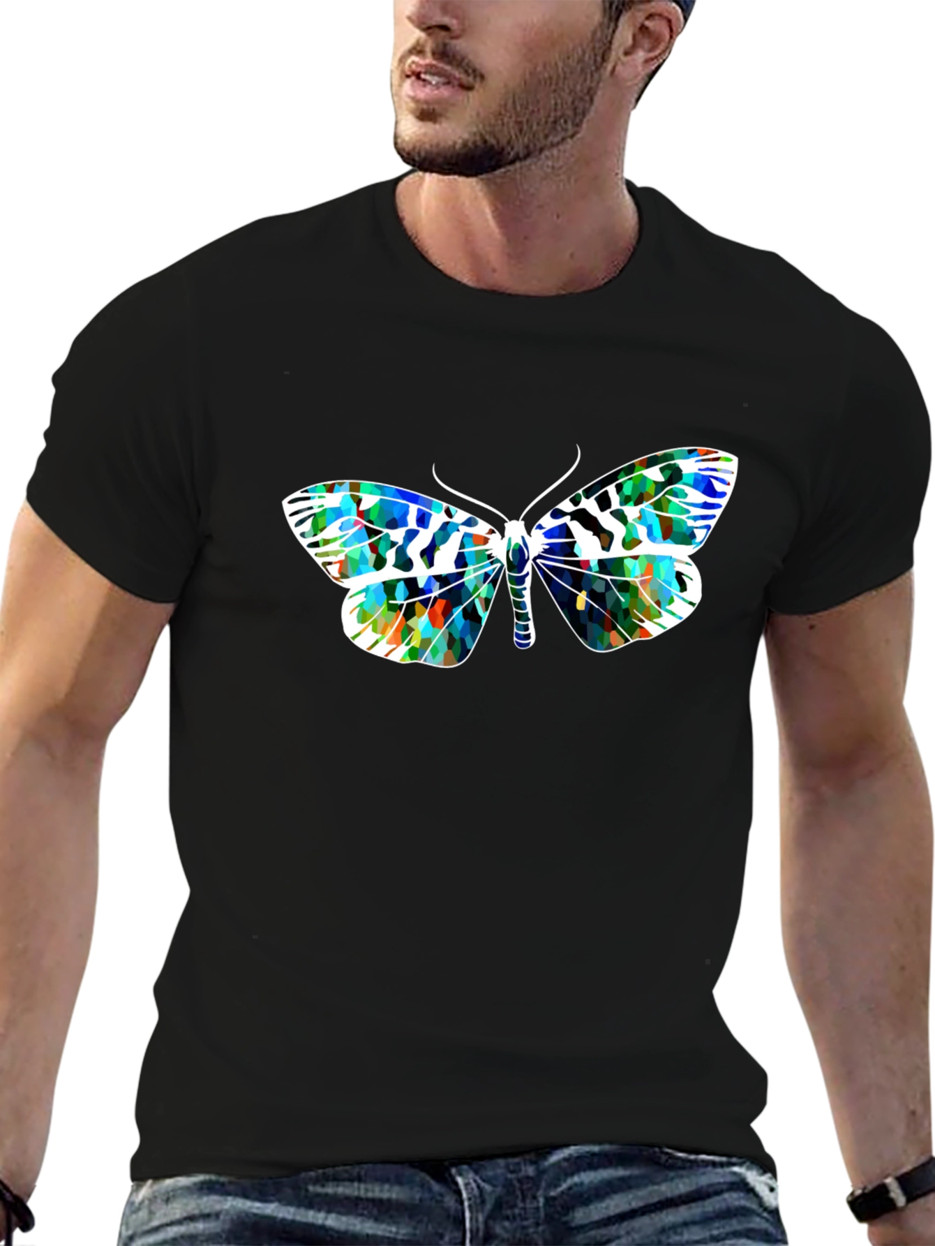Butterfly Graphic Print Black T-Shirt