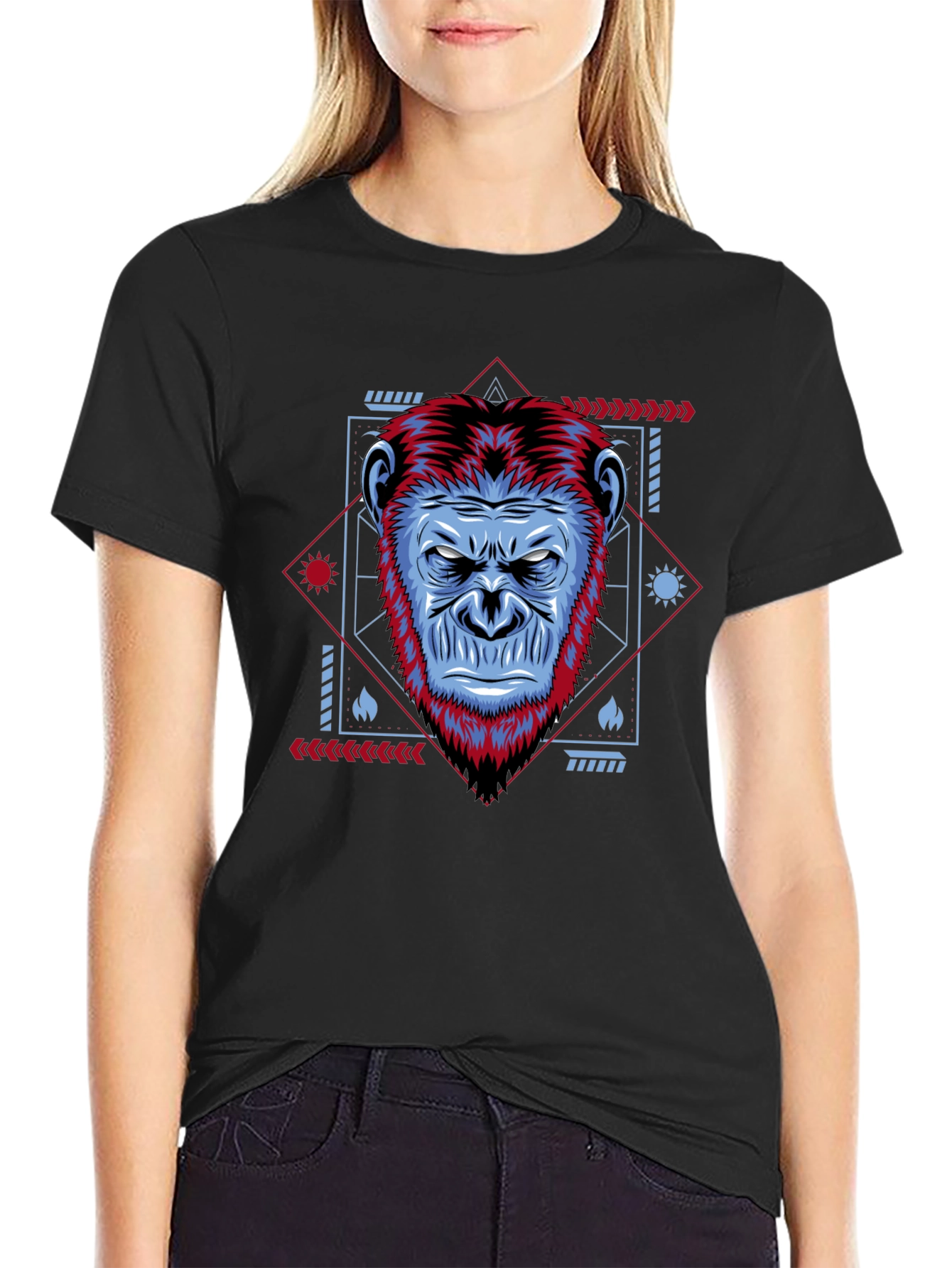 Geometric Gorilla Graphic Black Tee