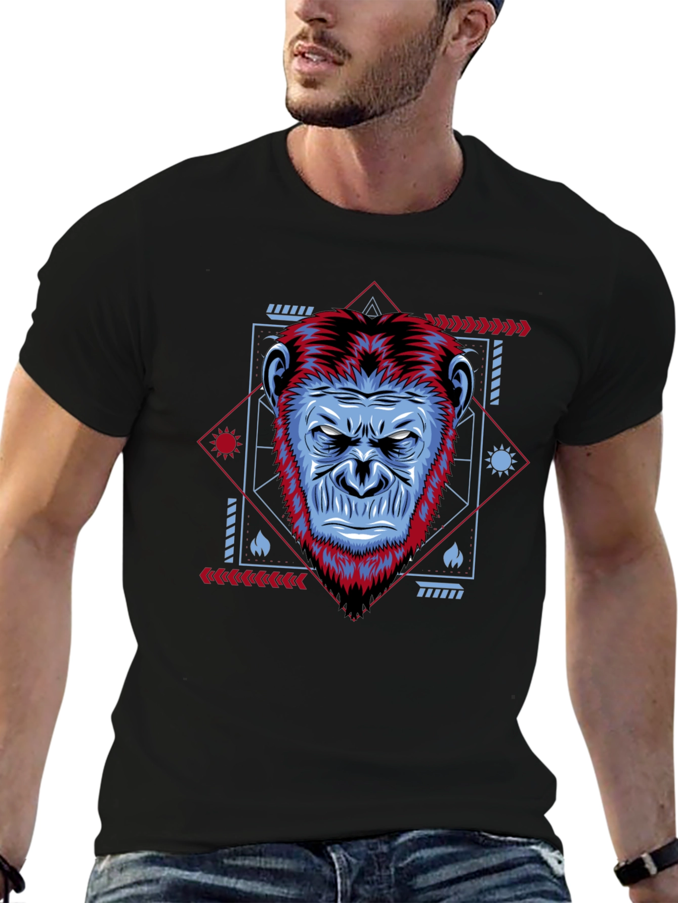Geometric Gorilla Graphic Black Tee