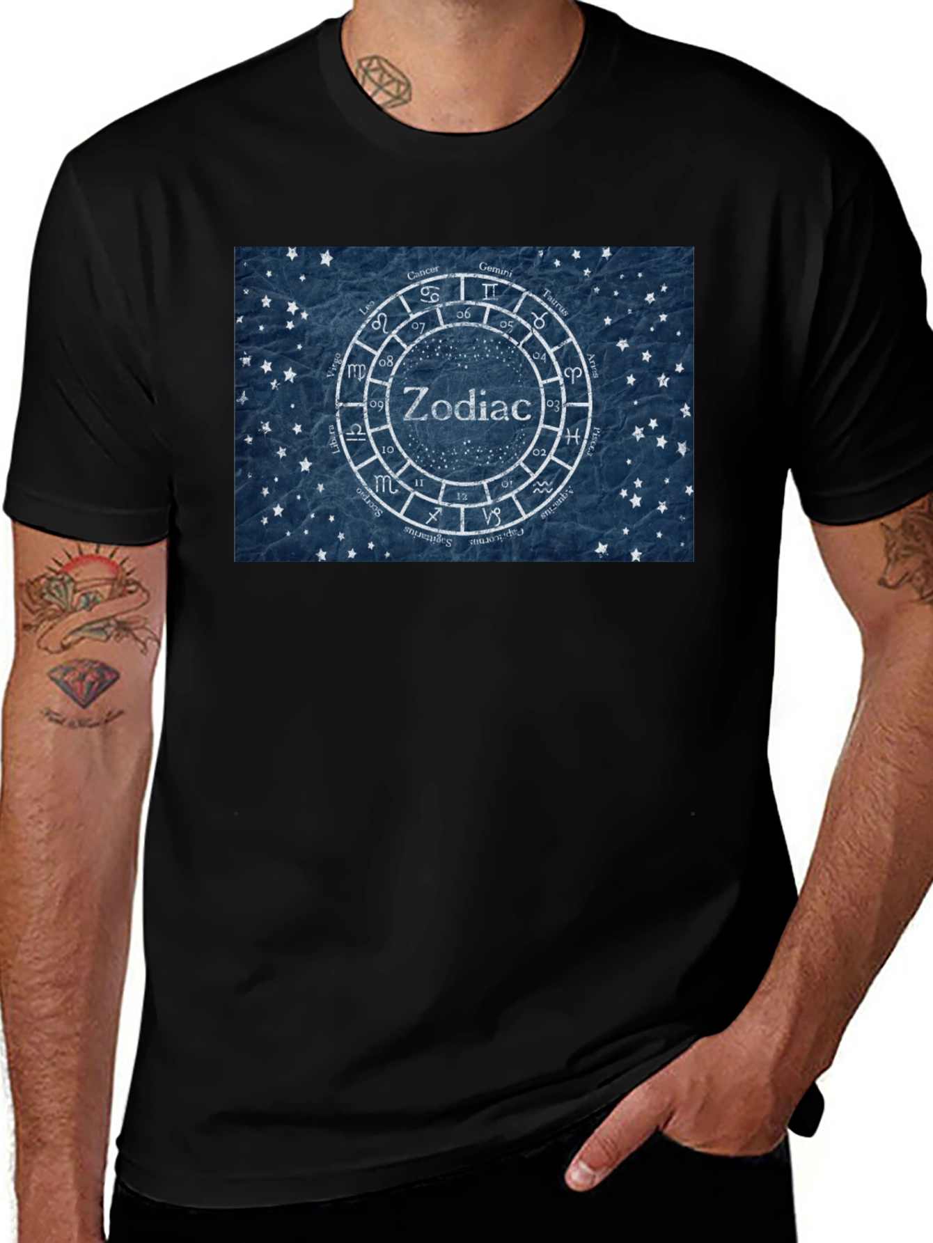 Zodiac T-Shirt - Astrology Design - Black Cotton Tee