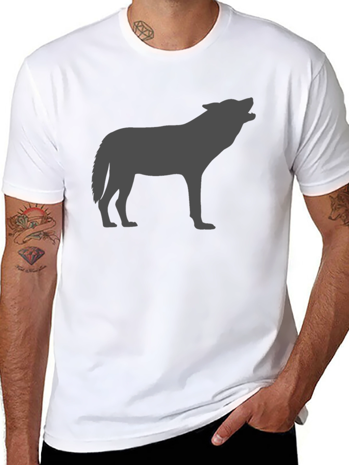 Wolf Silhouette Graphic Tee - Black Cotton Comfort