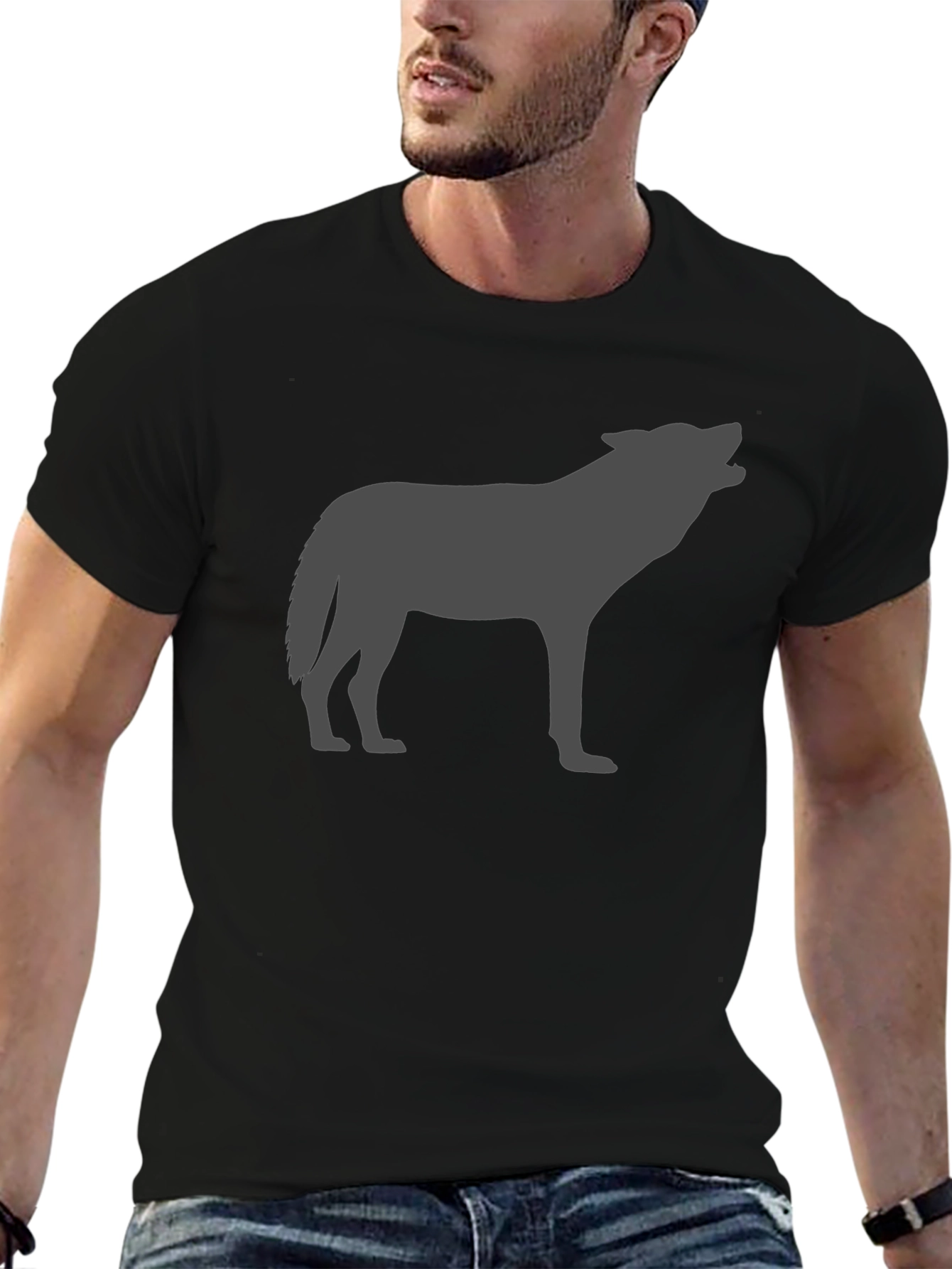Wolf Silhouette Graphic Tee - Black Cotton Comfort