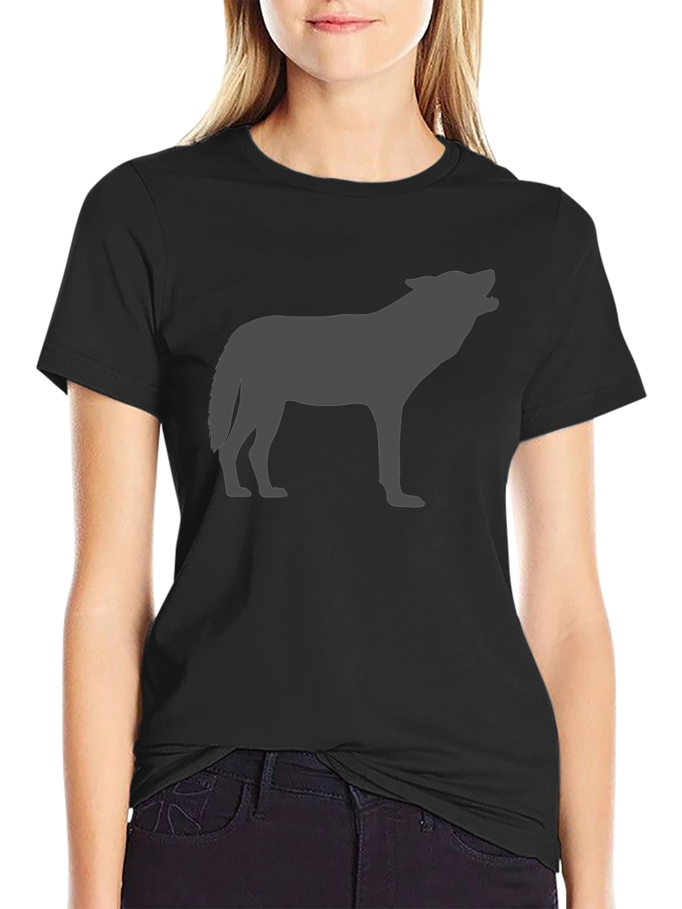 Wolf Silhouette Graphic Tee - Black Cotton Comfort