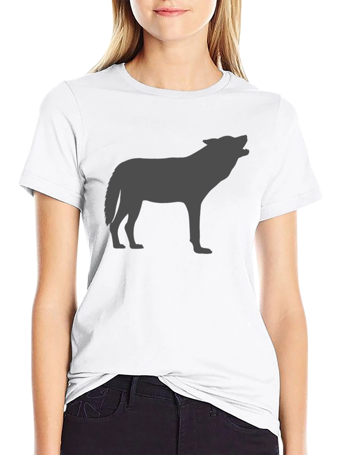 Wolf Silhouette Graphic Tee - Black Cotton Comfort