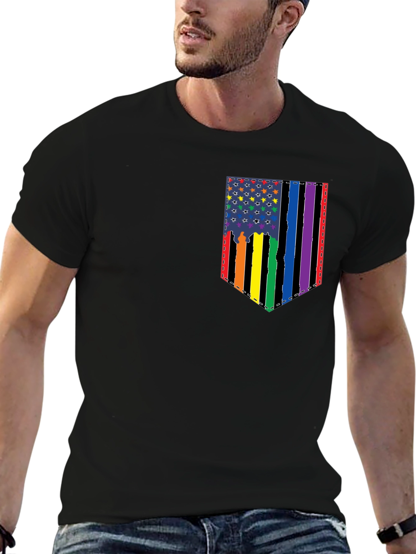 Pride Flag Pocket Graphic T-Shirt - Mens