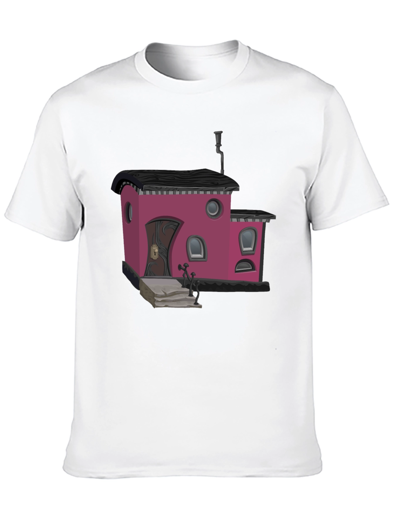 Whimsical House Graphic T-Shirt - Black