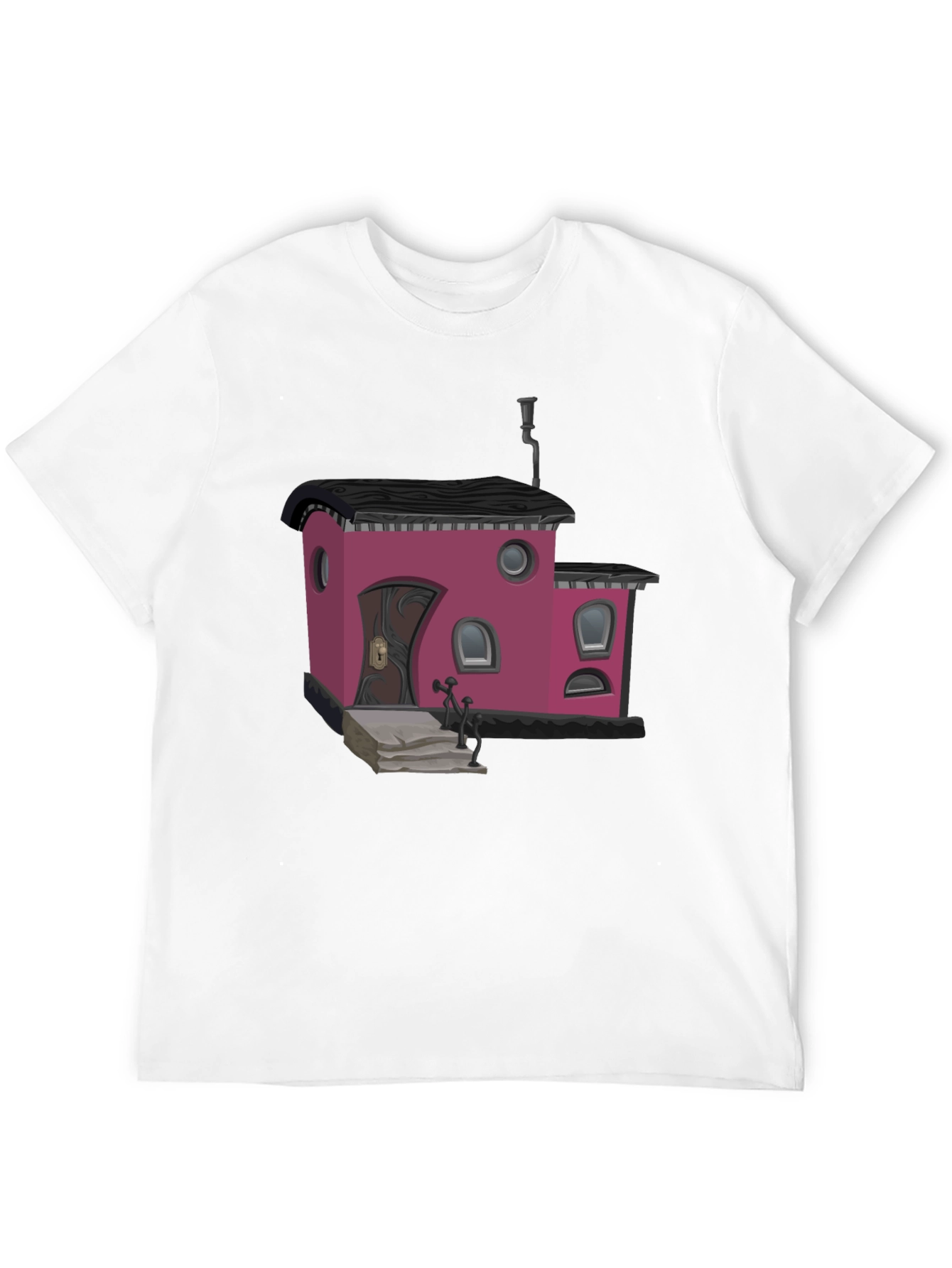 Whimsical House Graphic T-Shirt - Black