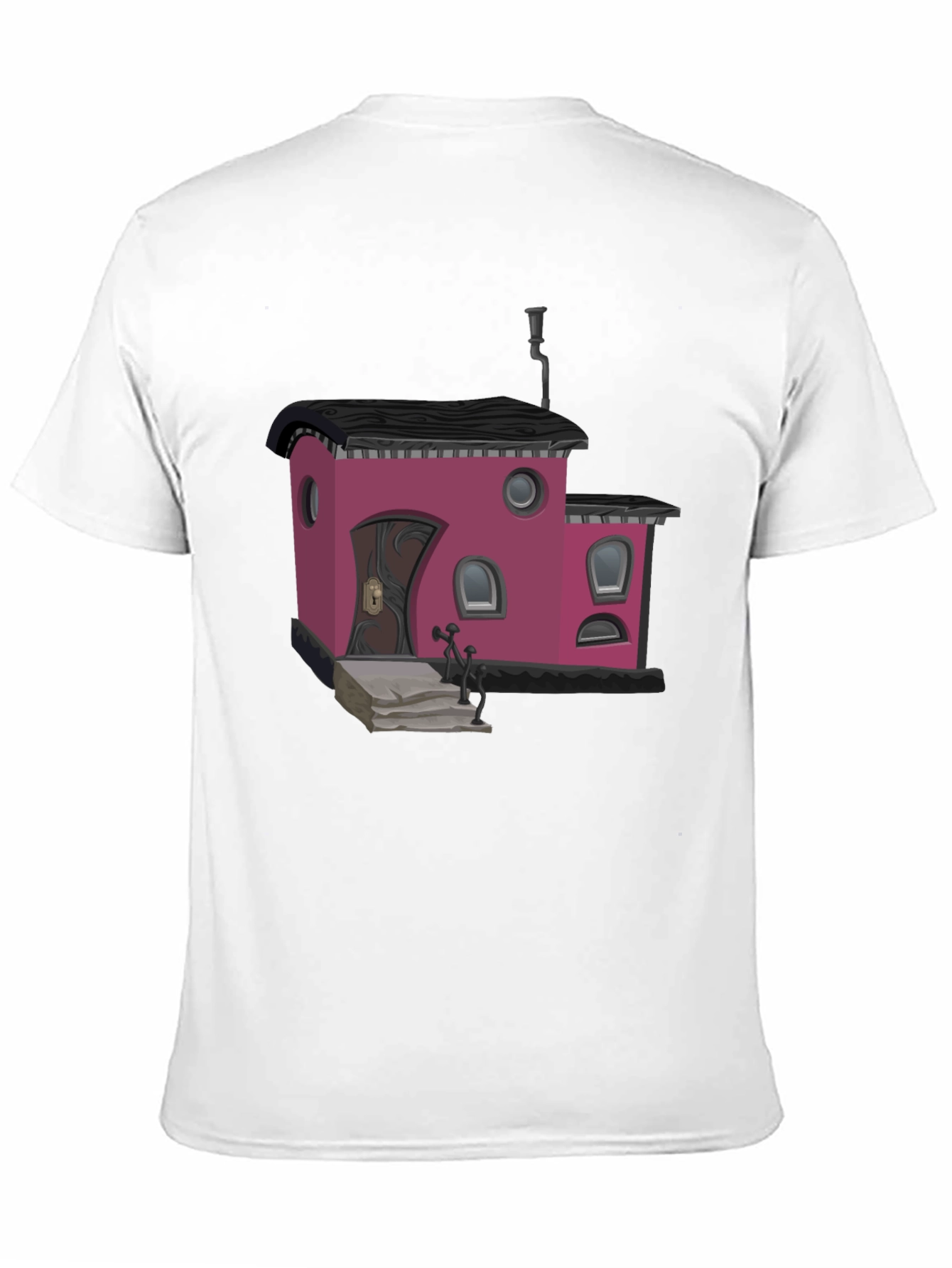 Whimsical House Graphic T-Shirt - Black