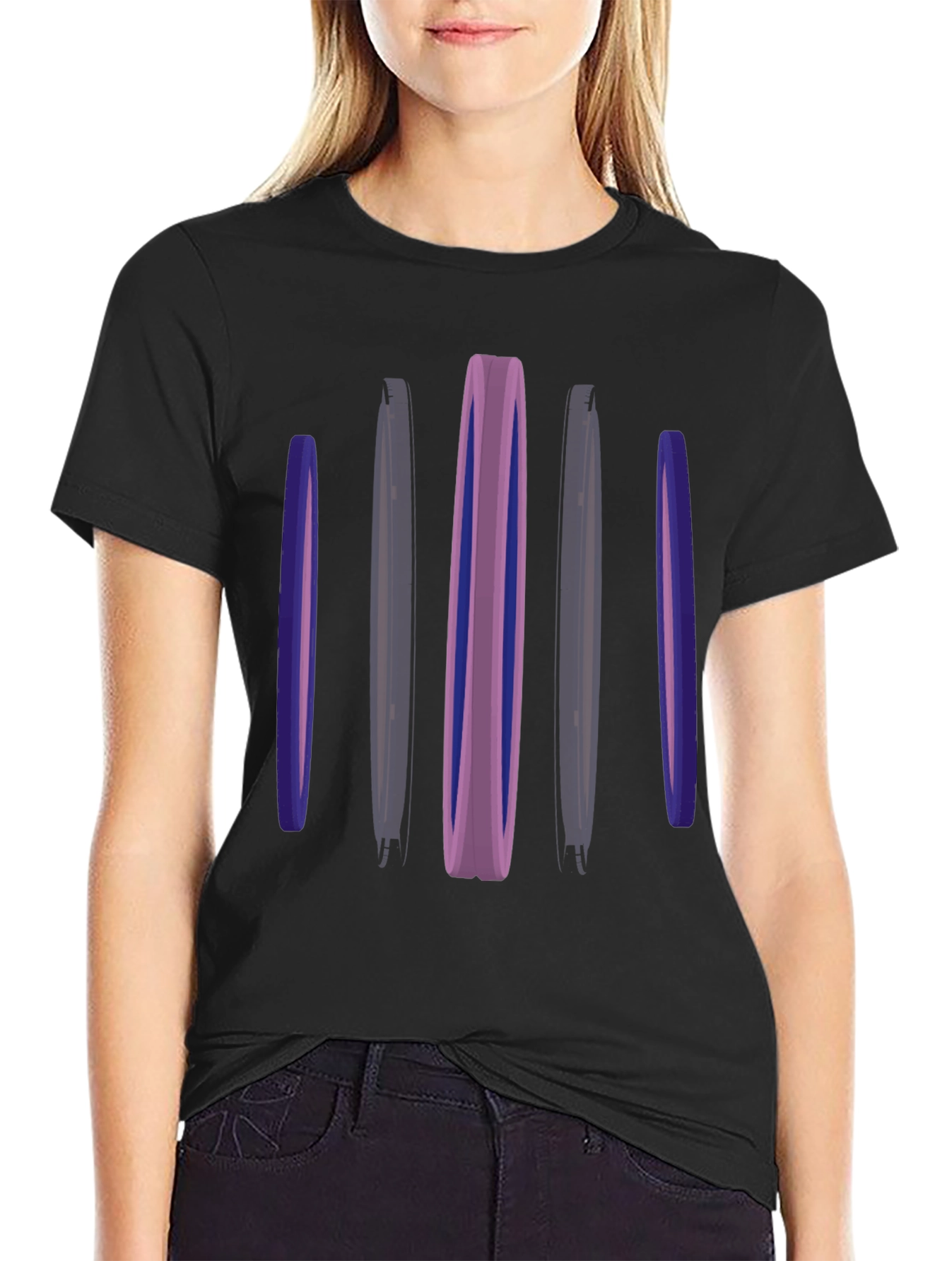 Abstract Vertical Bars Black T-Shirt