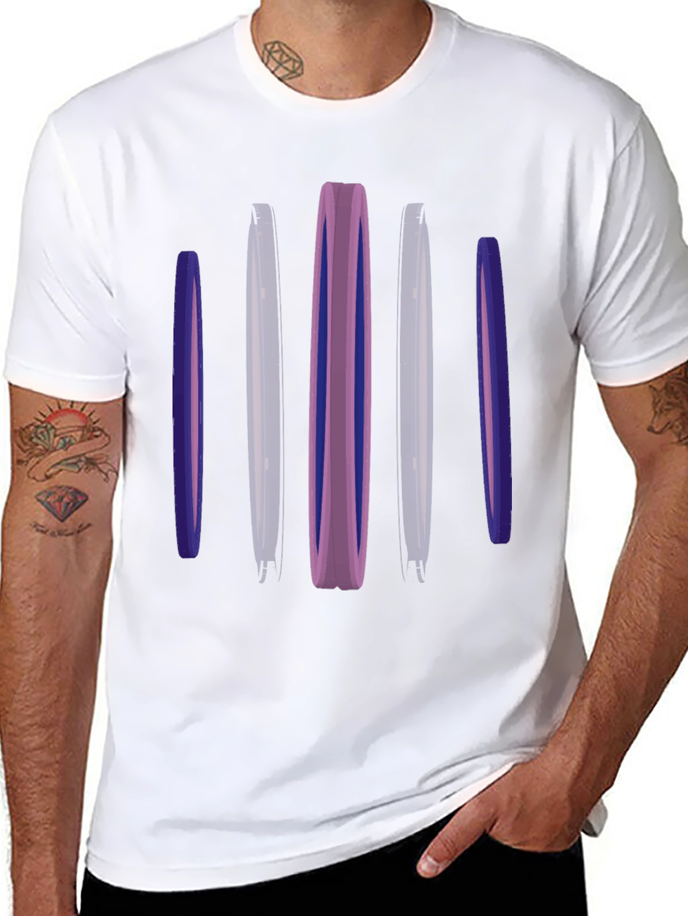 Abstract Vertical Bars Black T-Shirt
