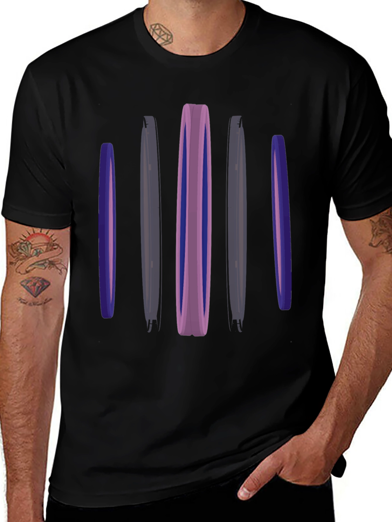 Abstract Vertical Bars Black T-Shirt