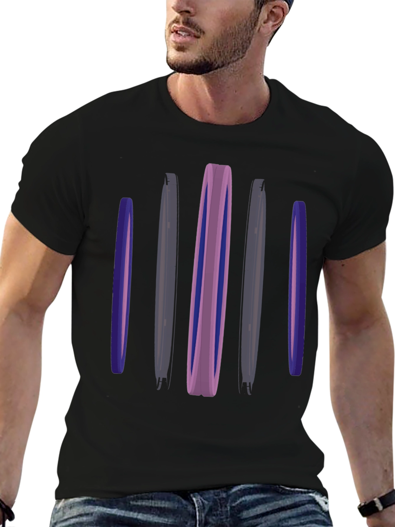 Abstract Vertical Bars Black T-Shirt