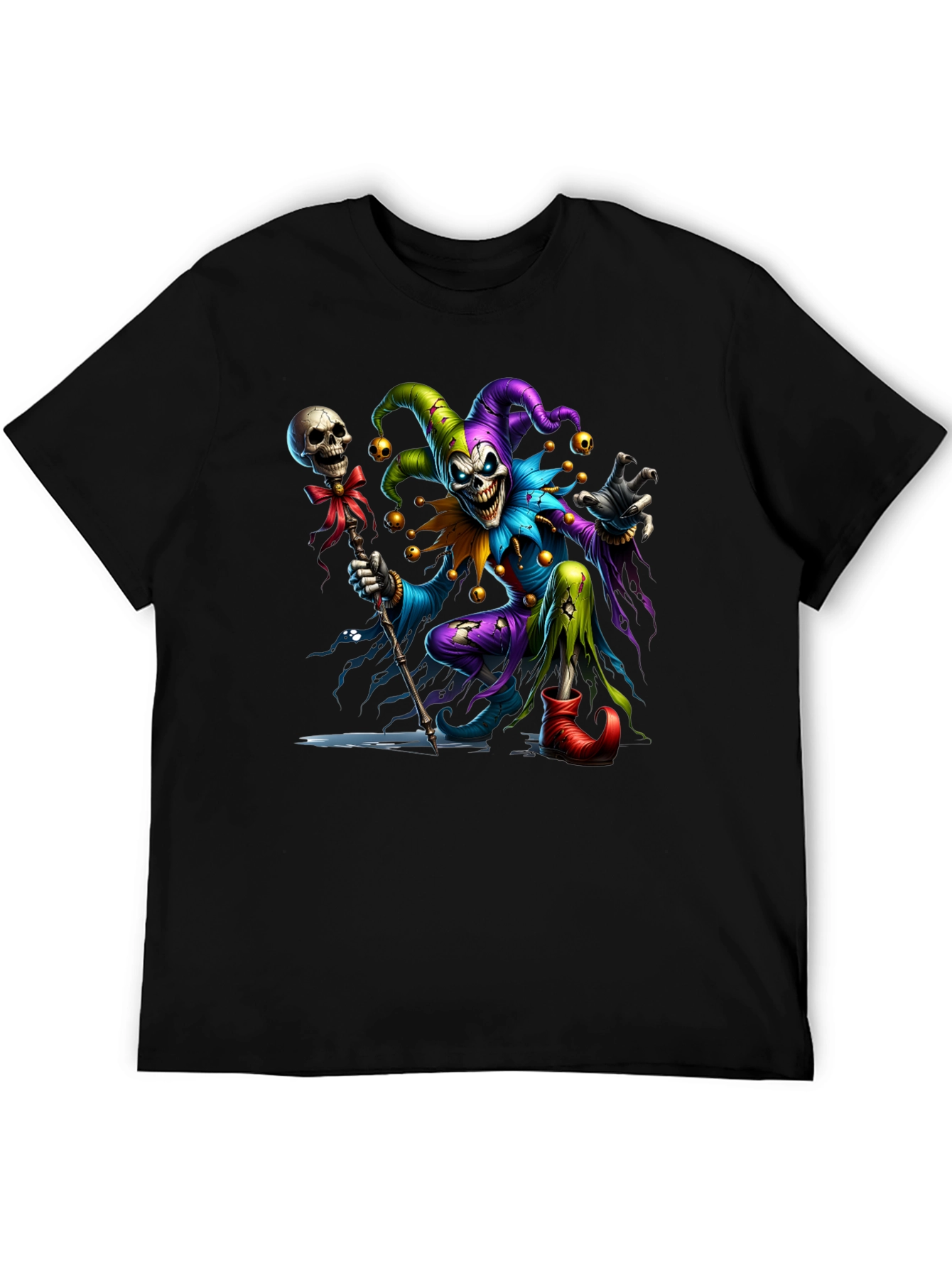 Creepy Jester Graphic Tee - Black Cotton Blend Shirt