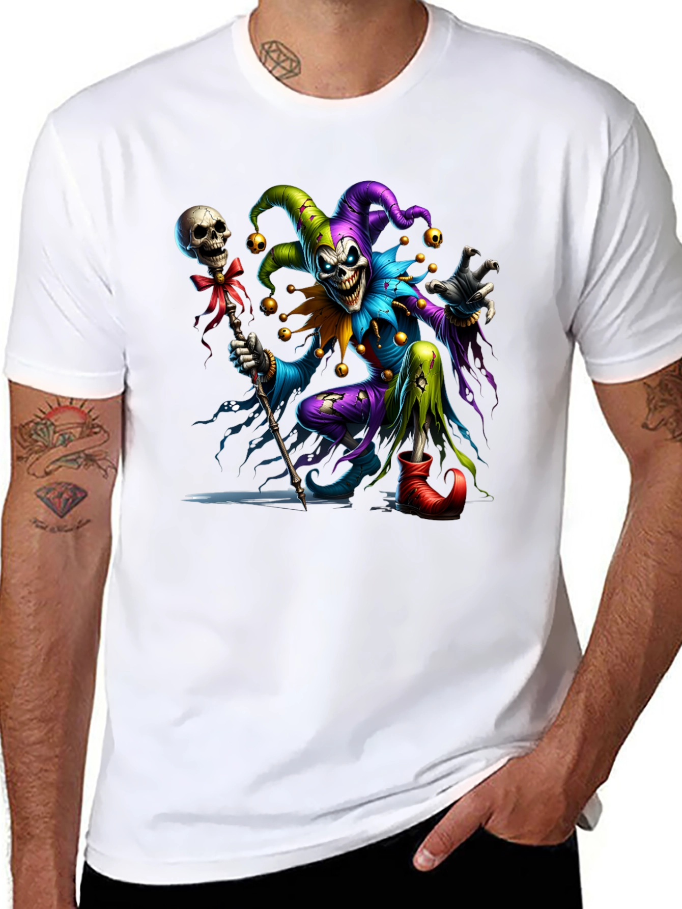 Creepy Jester Graphic Tee - Black Cotton Blend Shirt