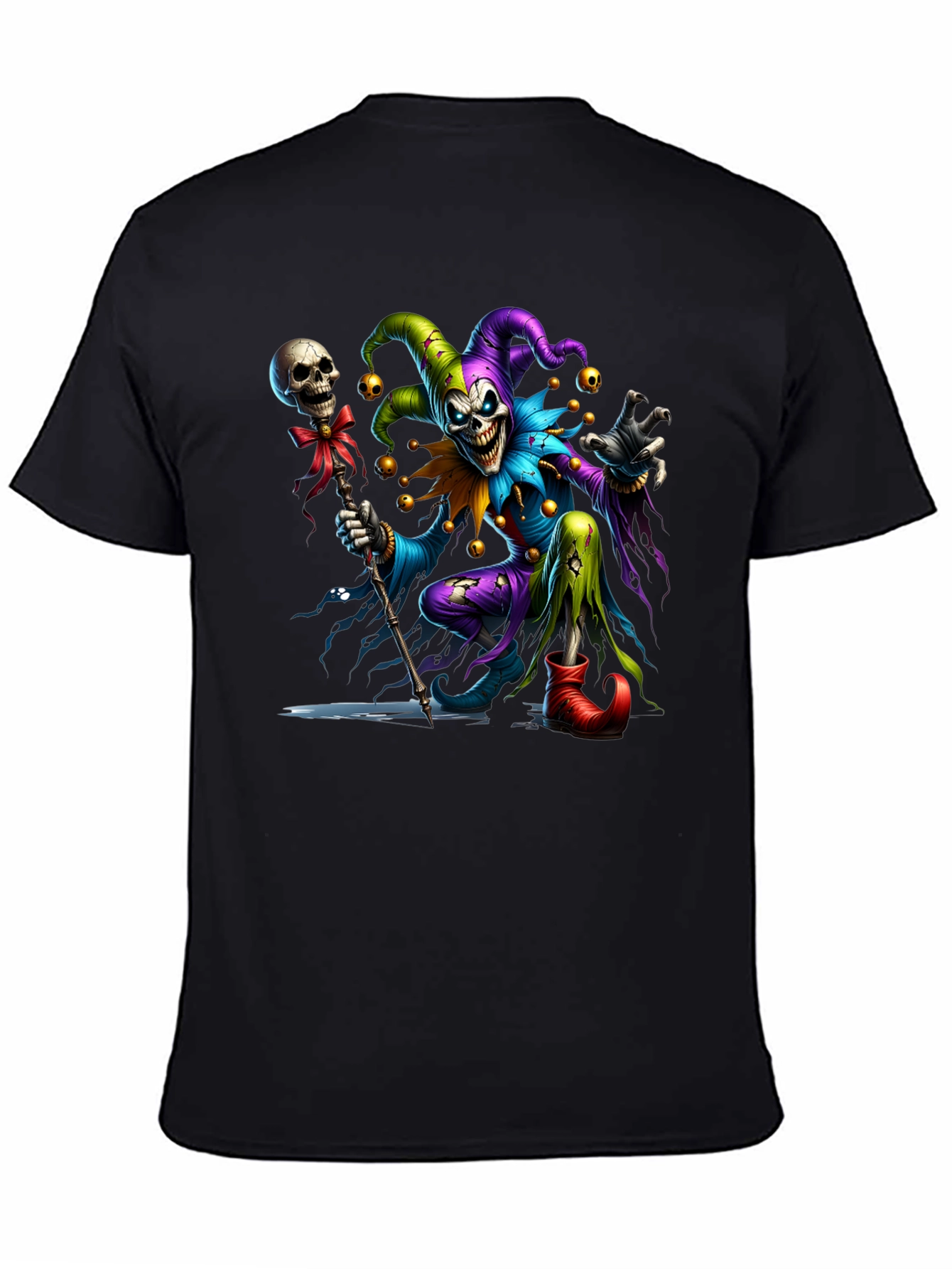 Creepy Jester Graphic Tee - Black Cotton Blend Shirt