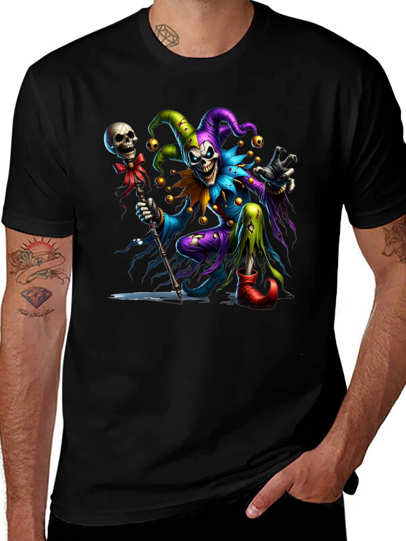 Creepy Jester Graphic Tee - Black Cotton Blend Shirt