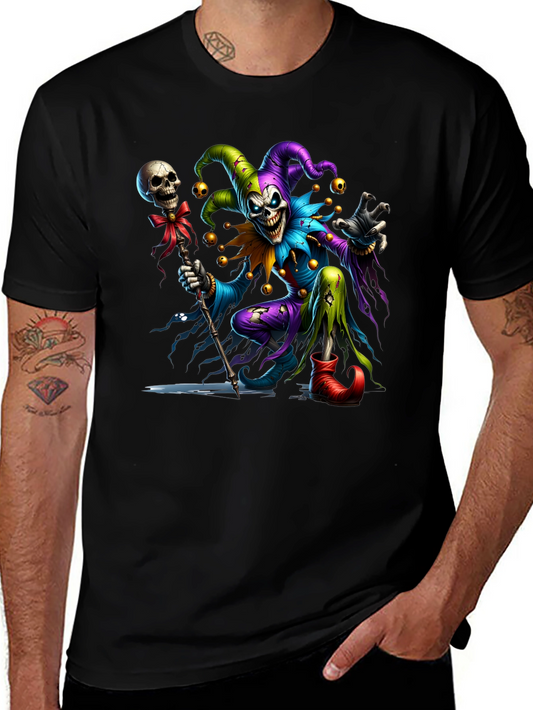 Creepy Jester Graphic Tee - Black Cotton Blend Shirt