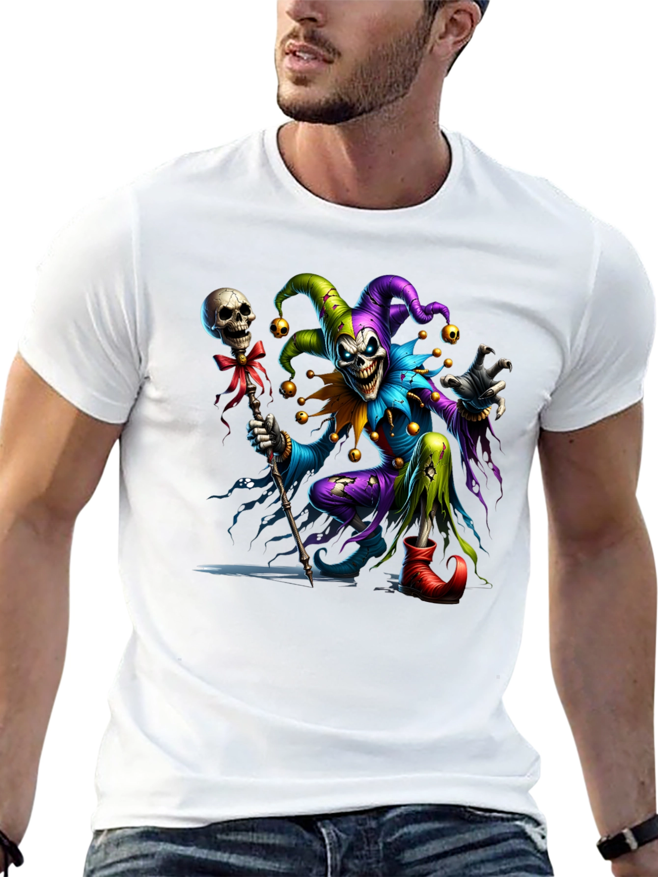 Creepy Jester Graphic Tee - Black Cotton Blend Shirt