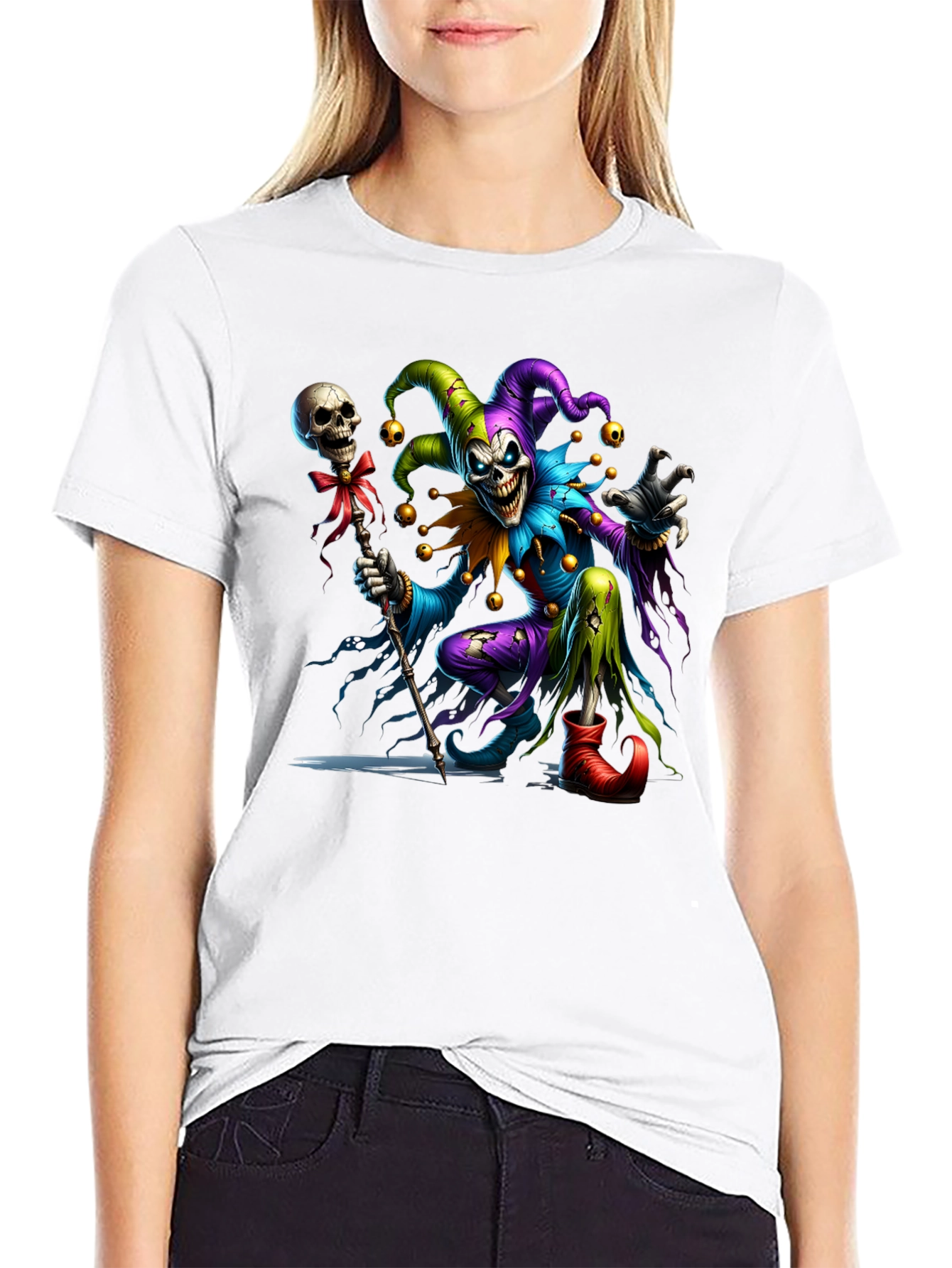 Creepy Jester Graphic Tee - Black Cotton Blend Shirt