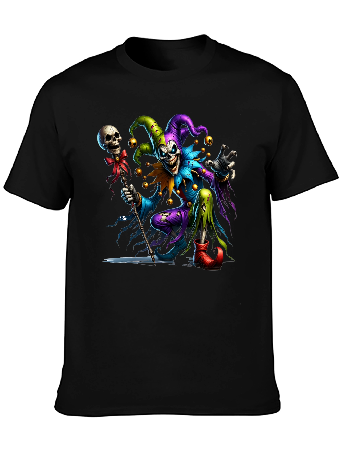 Creepy Jester Graphic Tee - Black Cotton Blend Shirt