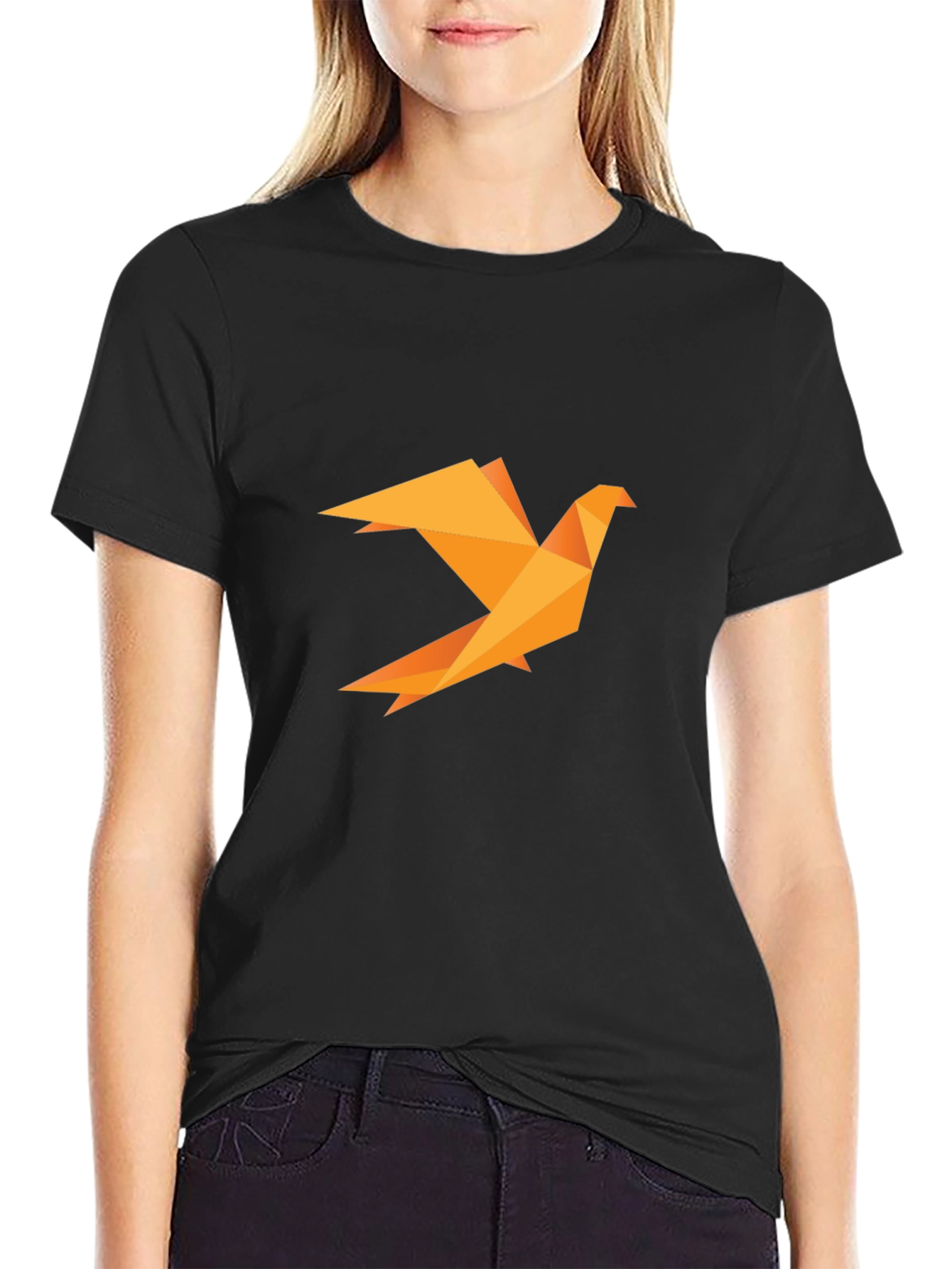 Geometric Origami Bird Black Tee